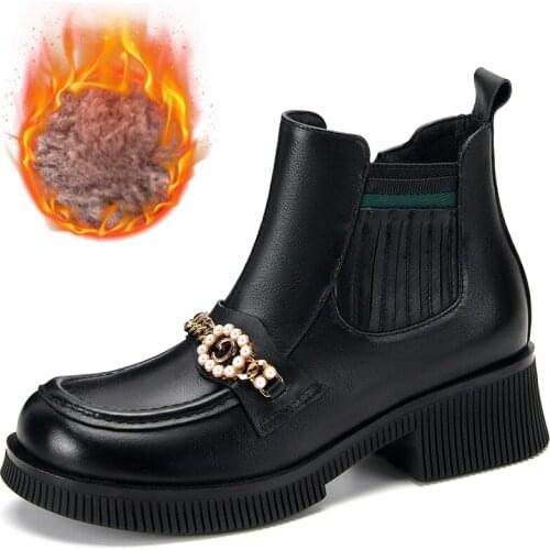 Autumn Winter Ankle Boots Women Shoes Thick Bottom Black Platform Warm Wool Short Plush Elegant Shoes Women Zipper Boots A206