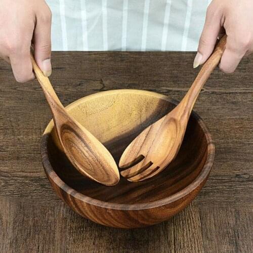 Wooden Spoon Salad Fork Large Serving Spoon Set Wood Server Soup Handle Utensils Kitchen Ladle Spoon Salad Tableware Long R8J7