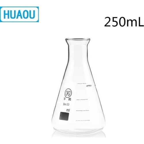 HUAOU 250mL Erlenmeyer Flask Open Horn Bell Mouth Narrow Neck Borosilicate 3.3 Glass Conical Triangle with Graduaition