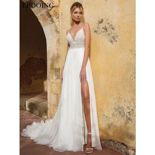 Amazing Wedding Dress A-line Spaghetti Straps V-neck Neckline Newest Bride Dress Vestidos de Novia Plus Size Wedding Gown