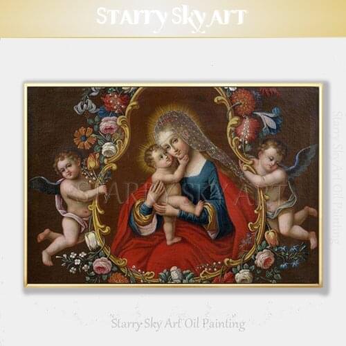 Artist Hand-painted High Quality Virgin Mary and Kid Oil Painting on Canvas Wall Art Classical Virgin Mary Portrait Oil Painting