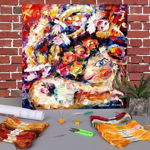 Oil Painting Style Air Clown Pre-Printed 11CT Cross Stitch DIY Embroidery Patterns DMC Threads Hobby Sewing Adults