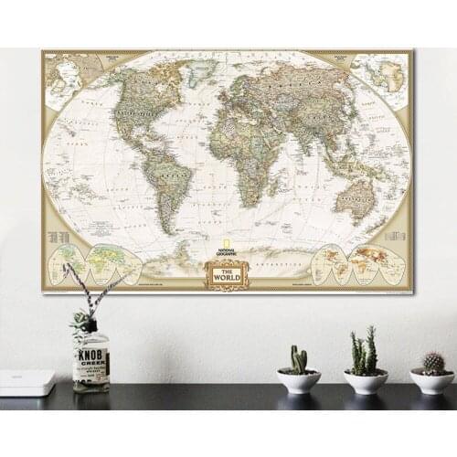 New 80x120cm Retro World Map Living Room Wall Decoration Frameless Picture Core Office Simple Personalized World Map Hanging Pic