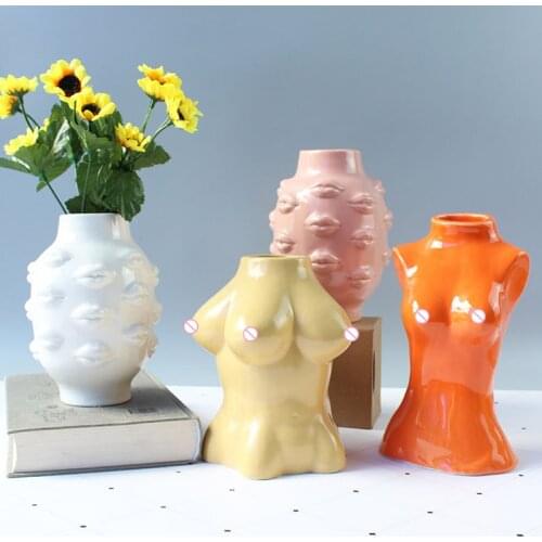 Ceramics Body Art Design Vase Flower Pot Sexy Lips Kardashian Body Vase Creative Hobby Vase Planting Machine Home Decor