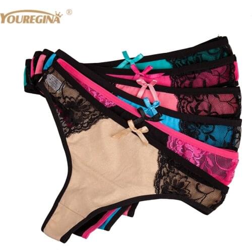 Lace Transparent Underwear Culotte Femme Coton Women String Sexy Thongs Woman Panties Tanga Sexy Mujer Bragas 6 pcs/lot
