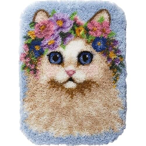 Latch Hook Kits Rug Cat 3D Pattern Preprinted Canvas Crochet Needlework Crafts Floor DIY Latch Kits for Adults/Kids