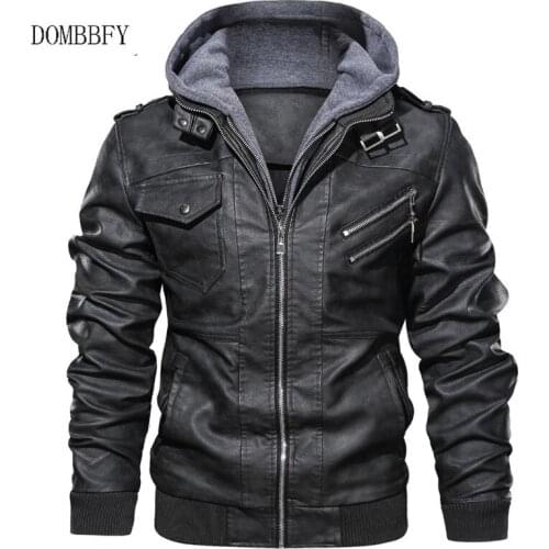 Autumn Faux Leather Jacket Men Motorcycle Windbreaker Hooded PU Bomber Pilot Coats Outwear Casual Leather Jackets Euro Size 3XL