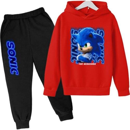 2021 New Sonics Hoodies Children Sweatshirt Coat Long Sleeve Pullover Cartoon Tracksuit Hooded/pants/family Clothing