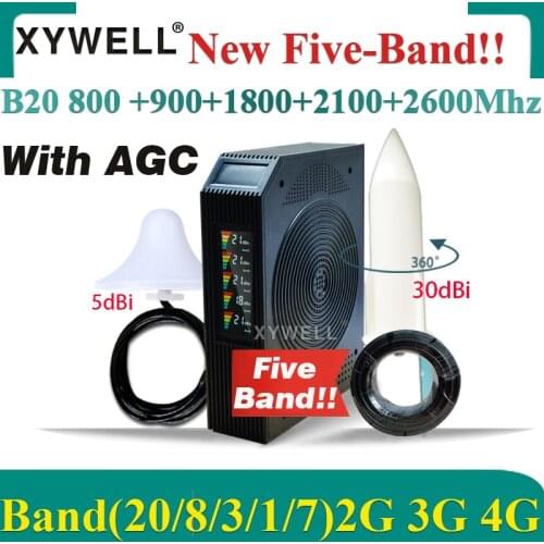 New!! Five-Band B20 800 900 1800 2100 2600Mhz Cellphone 4G Cellular Booster GSM Repeater 2G3G4G Cellular Amplifier LTE UMTS DCS