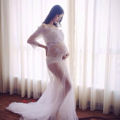 New Maternity Photography Props Pregnant Dress Shoulderless Robe Maternite Shooting Maternity Clothes 6MDS026