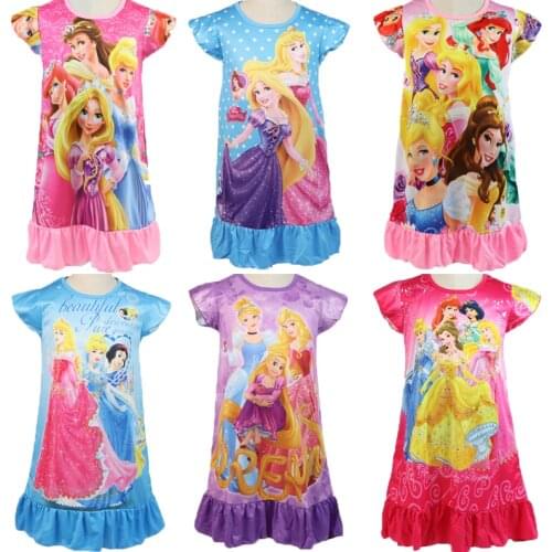 Disney Princess Girl Dress Rapunzel Summer Clothing Kids Clothes Childrens Pajamas Birthday Casual Costume Belle Ariel Aurora