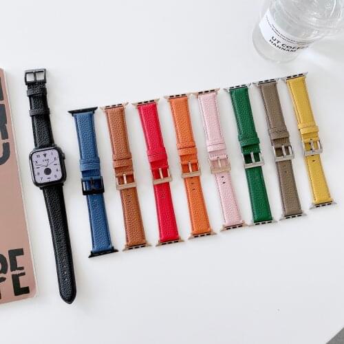 Genuine Leather Lychee pattern strap for Apple watch band 42mm 44mm iWatch 38mm 40mm Bracelet Series 6 5 4 3 2 1