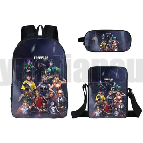 Back To School 3D Free Fire Backpack Shooting Game Bag 16 Inch Anime 3 Pcs Set Cute Bookbag Free Fire Garena School Bag Teens