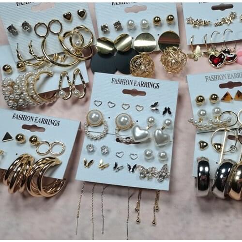 Fashion Pearl Drop Earrings Set For Women Geometric Gold Metal Circle Earrings Brincos 2021 Female Trend Jewelry Party Gift