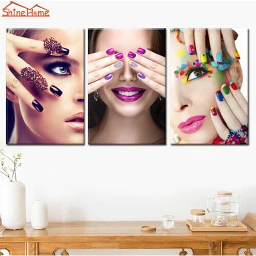 ShineHome-3 Pieces no Frame Canvas Pictures Printed Wall Paintings Makeup Nail Wall Store Salon Poster Art Panel Canvas Prints