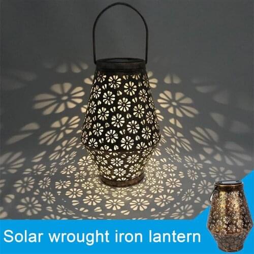 Outdoor Solar Light Hanging Lantern Wrought Iron Hanging Lantern Garland Waterproof Garden Light Decoration