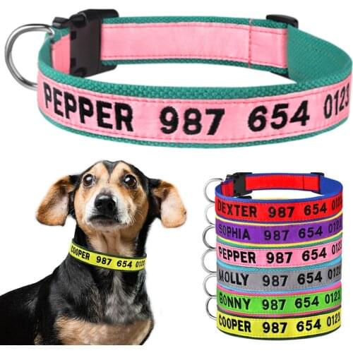 Embroidered Customized Pet Collar Nylon Dog Collar Personalized Puppy ID Name Collar for Small Medium Large Dogs Adjustable