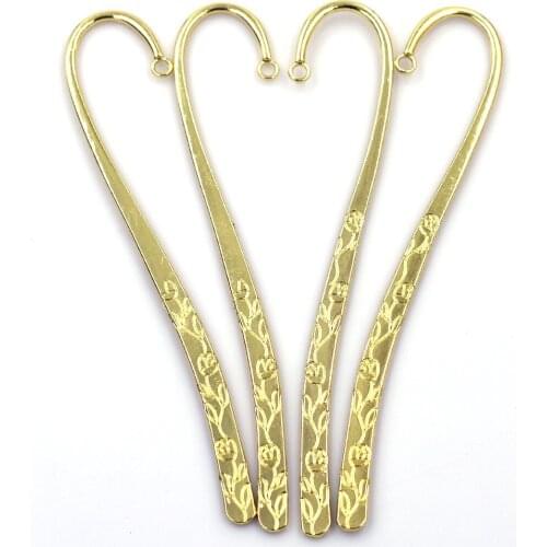 50Pcs Bookmarks Rose Flower Book Mark With One Hole Gold Plated School Office Stationery Supply Jewelry DIY Making Finding 12cm