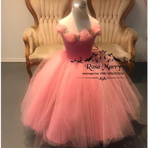 Princess Cinderella Pink Girls Pageant Dresses 2020 Ball Gown Crystals Off Shoulder Girls Birthday Prom Party Gowns For Toddlers