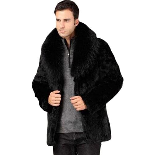 S-6XL New Fashion Winter Clothing Plush Size Collar Casual Mens Faux Fox Fur Coat