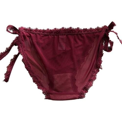 Women Fashion Lace-up Slim Transparent Panties Sexy Hollow Out Briefs Sexy Charming Lace Decoration Ladies Solid Color Panties