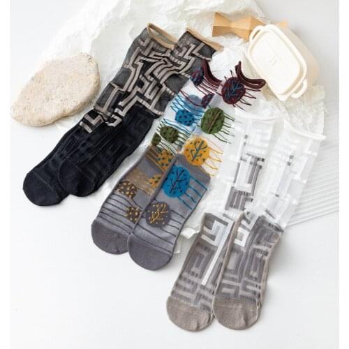 Womens Socks Spring And Summer Thin Card Silk Cartoon Ins Tide Socks Glass Silk Street European And American Style Cotton Socks