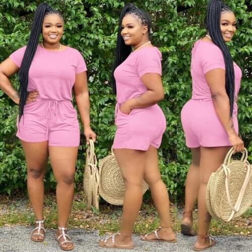 2020 Women Short Jumpsuits Rompers Fitness Lace Up Playsuits Short Sleeve O-Neck Sexy Night Club Party One Piece Outfits GL8904