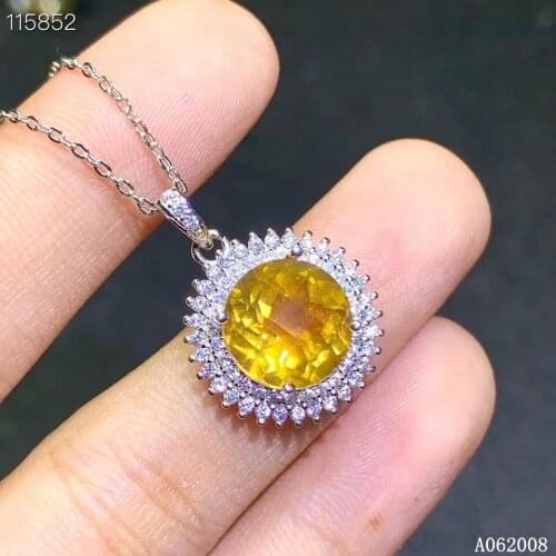 KJJEAXCMY fine jewelry 925 sterling silver inlaid natural citrine pendant trendy large gemstone female necklace