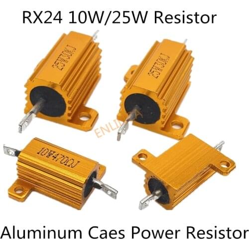 1PCS RX24 10W 25W Aluminum Power Metal Shell Case Wirewound Resistor 0.01 ~ 30K 1 2 3 5 6 8 10 20 100 150 1K 10K ohm