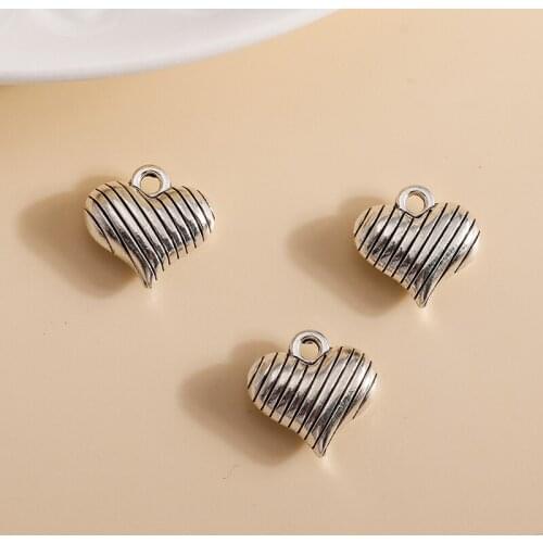 10pcs 13*13mm Alloy Silver Color Love Heart Charms DIY Fit Bracelets Pendants Earrings Handmade Craft Jewelry Findings