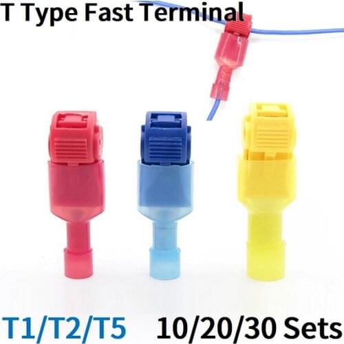 20pcs Quick Wire Terminal T Shape Scotch Lock Waterproof Electrical Cable Clamps Blocks Snap Fast Crimp Splice Wire Connector