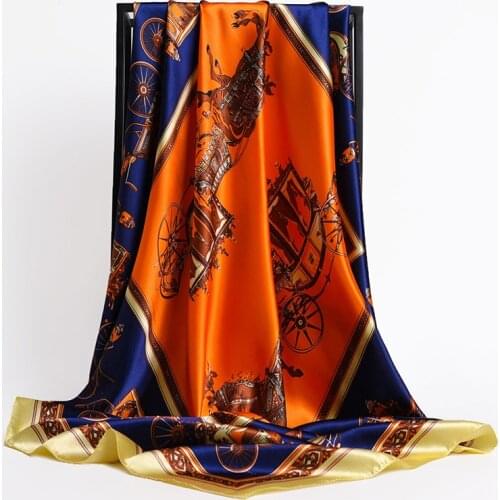 2021 Silk Shawl Square Scarf For Women Print Headband Foulard Satin Hijab Hair Bands Neckerchief Female Head Wraps Bandana