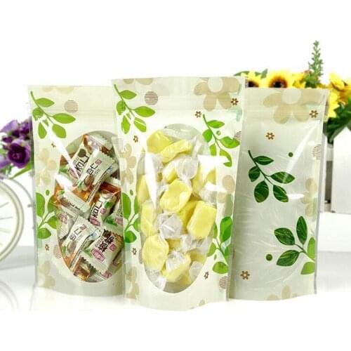 700Pcs/Lot 12*20cm Snack Tea Candy Storage Clear Poly Valve Packaging Pouch Heat Seal Green Leaf Resealable Bag ZA4169