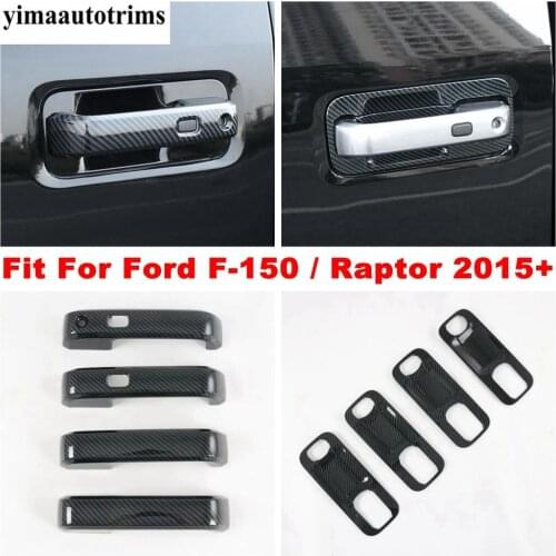 Side Door Handle Bowl / Grab Frame Cover Trim ABS Chrome / Carbon Fiber Look Accessories For Ford F-150 / Raptor 2015 - 2020