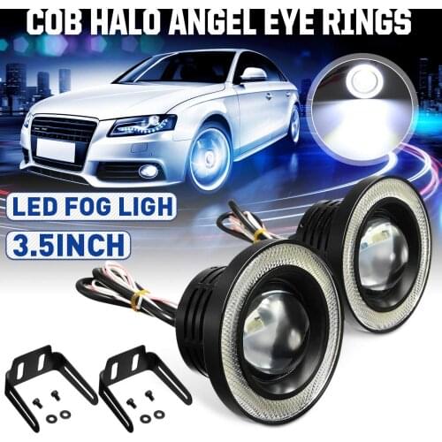 2pcs Car Angel Eyes Fog Lamp 3.5'' 12V Universal COB LED DRL Driving Lights Headlight Lamp Universal Daytime running White