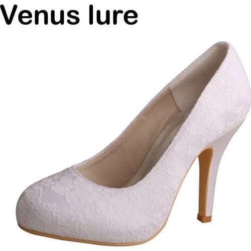 White Platform Wedding Shoes for Bride with Laces High Heel Women Pumps