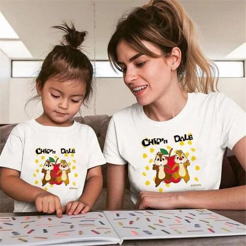 Chip And Dale Disney Family Look Matching Clothes Mommy And Me Tshirt Mother Daughter Son Outfits Women T-shirt Mom And Me Tops