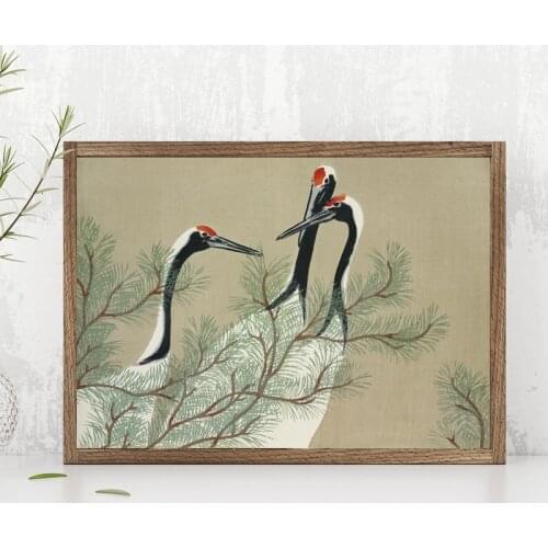 Antique Birds Art Prints Japanese Oriental Yellow Bird Canvas Painting Coastal Wall Pictures Vintage Poster Living Room Decor