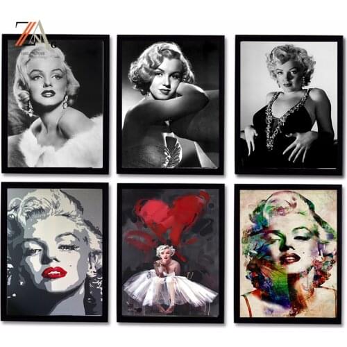 Classical Movie Star Canvas Painting Marilyn Monroe Poster Wall Art Home Decor Picture and Prints Black White Figure Painting