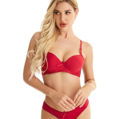 Simple Seamless Bra Underwear Set For Women Push-Up Brassiere Sexy Gather Bralette Steel Ring Thin Mold Cup Female Lingerie set