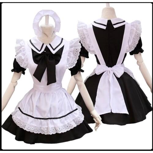 Anime Cosplay Maid Costume Cafe Restaurant Waiter Uniform Womens Dress