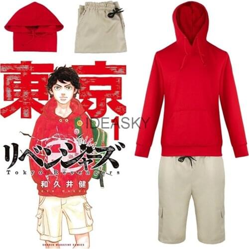 Tokyo Revengers Hanagaki Takemichi Cosplay Costume Men Boy Hoodies red Hooded Sweatshirts Top Pullovers Hoodie Coat shorts Women