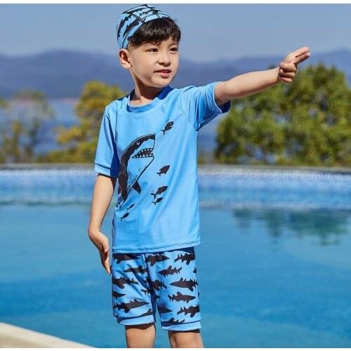 Boys Two Piece Rash Guard Swimsuits Kids Short Sleeve Sunsuit Swimwear Kids Surfing Swimming Beach Suit Sun UV Protection 2-12Y