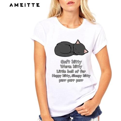 AMEITTE Summer Tops big bang theory design T Shirts Women Cute soft kitty Print Fashion All-match Female White Tee Shirt