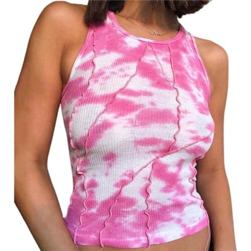 Hirigin Tie Dyeing Print Tank Camis 2021 Sexy Women Tube Tops Cropped Sleeveless Slim O-neck Clubwear Summer Bustiers Corsets