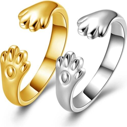 Trendy Cute Cat claw open Ring For Women Charm Silvery/Gold Color Finger Jewelry Girls Gift Dropshipping Wholesale