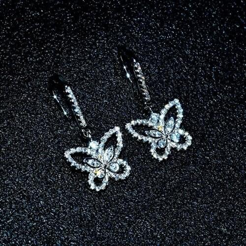 Fashion Cute Butterfly Drop Earrings Full Inlay AAA Zircon Hollow S925 Charm Unusual Insect Jewelry For Women Wedding Engagement