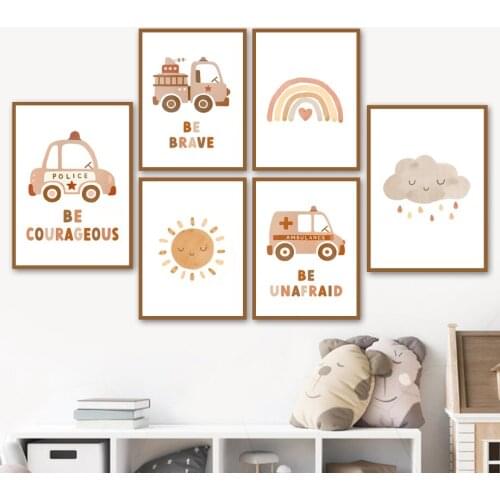 Cartoon Rainbow Sun Cloud Car Nursery Wall Art Canvas Painting Nordic Posters And Prints Wall Pictures Baby Girl Kids Room Decor