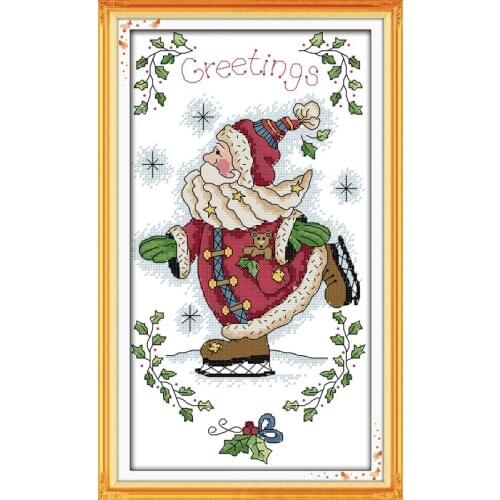The skating Santa Claus cross stitch kit 14ct 11ct count print canvas stitches embroidery DIY handmade needlework plus
