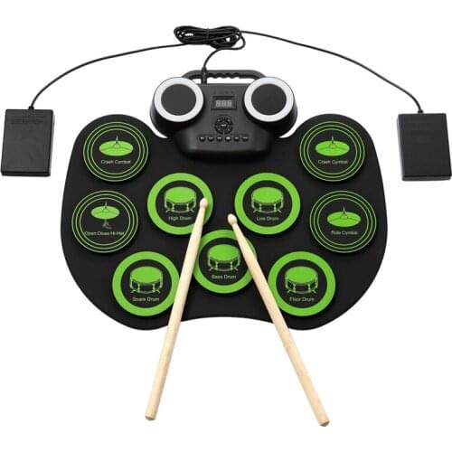 Electronic Drum Kit 9 ​​Pads of Roll-Up Practice Drum Set Flashing Light Bluetooth Drum Set Built-in Dual Speakers